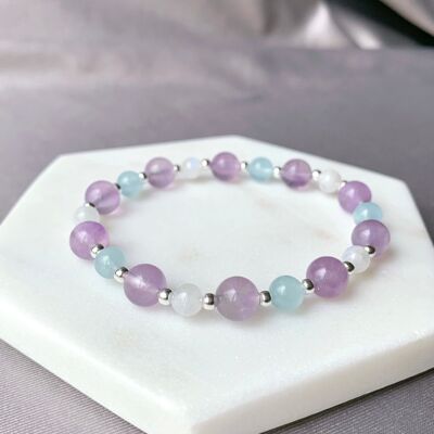 Amethyst, Aquamarin & Mondstein-Edelstein-Armband