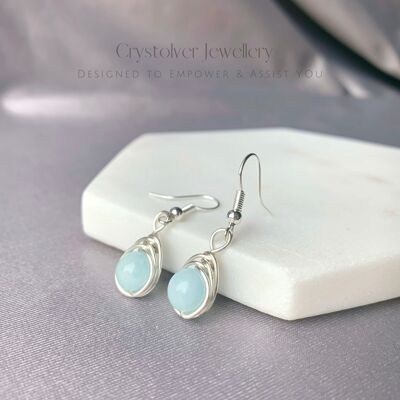 Aquamarine Silver Wire Wrapped Earrings