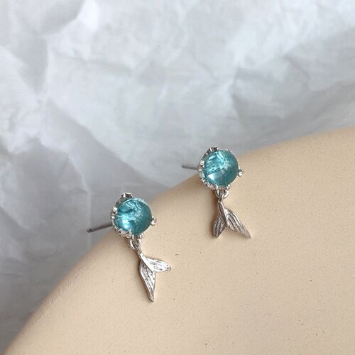 Blue Crystal Mermaid Stud Earrings