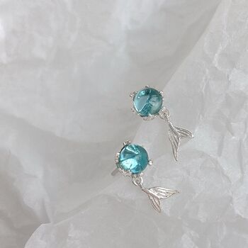 Boucles d'Oreilles Clous Sirène Cristal Bleu 2