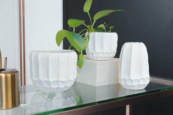 Pot de fleurs en céramique au design Luffa | Style contemporain | Intérieur | Fait à la main | Effet rustique | Fini blanc mat 2
