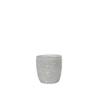 Maceta de cerámica con diseño de textura de burbujas | Estilo contemporáneo | Vaso interior hecho a mano | Acabado Esmaltado en Blanco