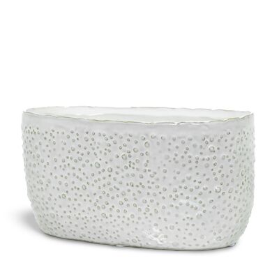 Vaso per piante in ceramica con design strutturato a bolle | Stile contemporaneo | Fioriera per interni fatta a mano | Finitura smaltata in bianco