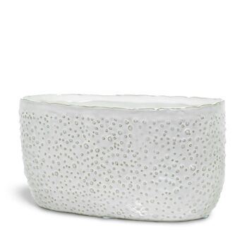 Pot de fleurs en céramique au design texturé à bulles | Style contemporain | Jardinière d'intérieur faite à la main | Finition émaillée en blanc 1