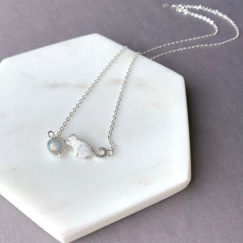 Cute Cat Grey Moonstone Necklace