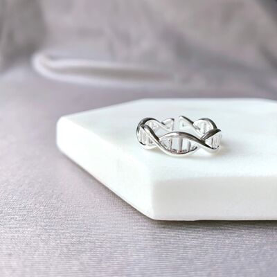 DNA Double Helix Silver Ring