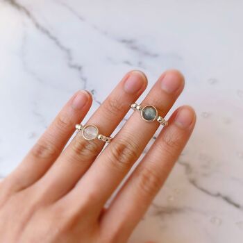 Bague élastique en argent 925 avec pierres précieuses 2