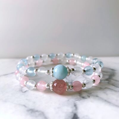 Gemstone Healing Bracelet (Aquamarine / Rose Quartz )