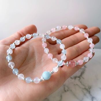 Bracelet de guérison de pierres précieuses (aigue-marine / quartz rose) 3