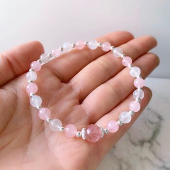 Bracelet de guérison de pierres précieuses (aigue-marine / quartz rose) 5
