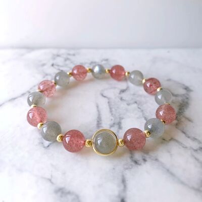 Bracelet en pierres précieuses de quartz de labradorite et de fraise