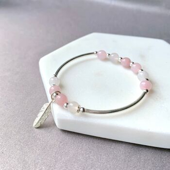 Bracelet de plumes de quartz rose de relation d'amour 2