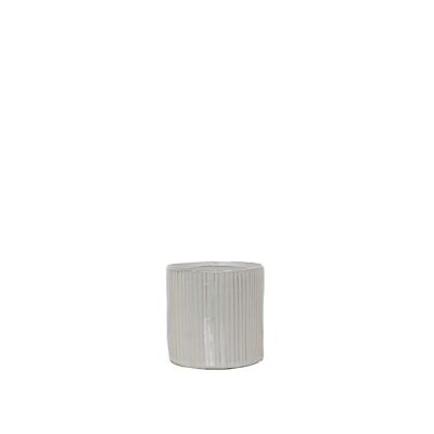 Ceramic Plant Pot | Contemporary lined style | Handmade Indoor Pot  | Glazed Finish in White