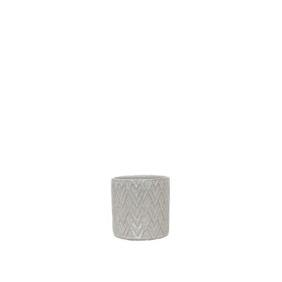 Cache-pot en céramique à motifs géométriques | Style treillis contemporain | Pot d'intérieur fait à la main | Finition émaillée en blanc