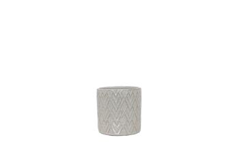 Cache-pot en céramique à motifs géométriques | Style treillis contemporain | Pot d'intérieur fait à la main | Finition émaillée en blanc 1
