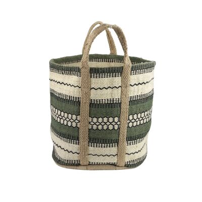 Large jute basket in forest/ecru/black color