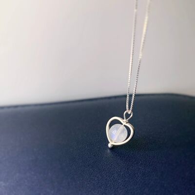 Mondstein-Silber-Herz-Halskette