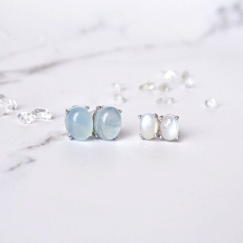 Natural Aquamarine & Moonstone Stud Earrings