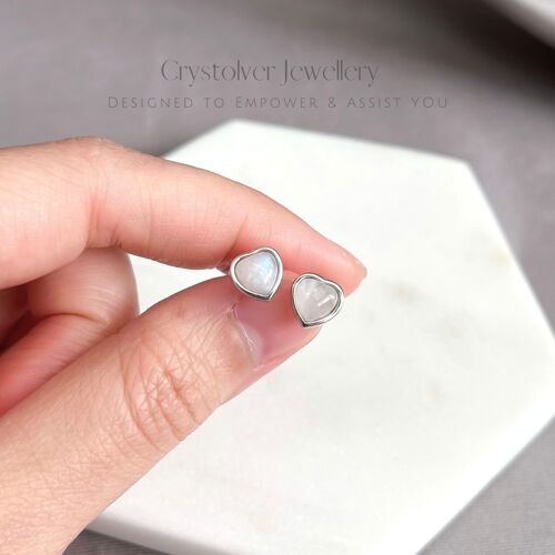 Natural Moonstone Heart Stud Earrings