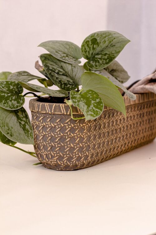 Cement	Plant Pot in a Braided basket design	| Bamboo woven effect	| Long Planter | Handmade	| Rustic and Country Style | in a Beige colour