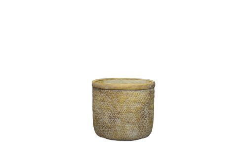 Cement	Plant Pot in a Braided basket design	| Bamboo woven effect	| Indoor	| Handmade	| Rustic and Aged Style	| in a Beige colour