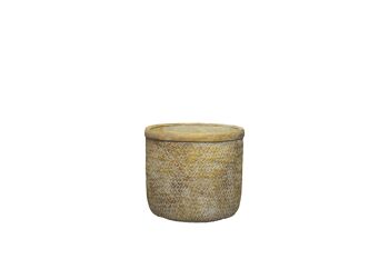 Pot de fleurs en ciment dans un design de panier tressé | Effet tissé bambou | Intérieur | Fait à la main | Style rustique et vieilli | dans une couleur beige 1
