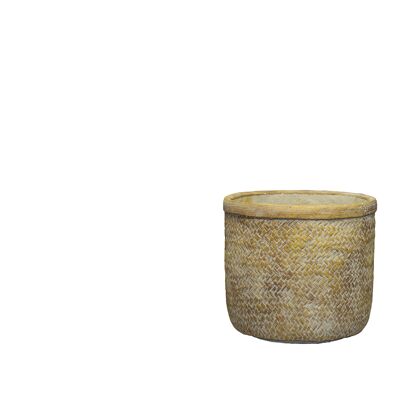 Vaso per piante in cemento con design a cesto intrecciato | Effetto bambù intrecciato | Al coperto | Fatto a mano | Stile rustico e invecchiato | in un colore beige
