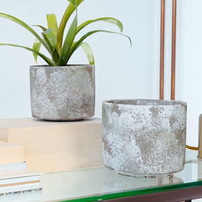 Vaso per piante in cemento con effetto alterato | Stile contemporaneo | Al coperto | Fatto a mano | in un colore beige