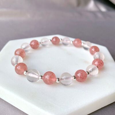 Bracciale in quarzo rosa e fragola