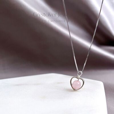 Collier coeur délicat en quartz rose