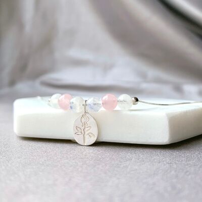 Collier en argent 925 avec pendentif fleur de quartz rose