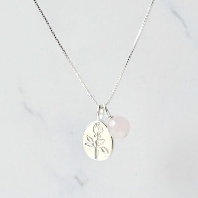 Collana con pendente in argento 925 con fiore di quarzo rosa