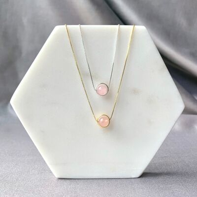 Collana minimalista in argento sterling con quarzo rosa