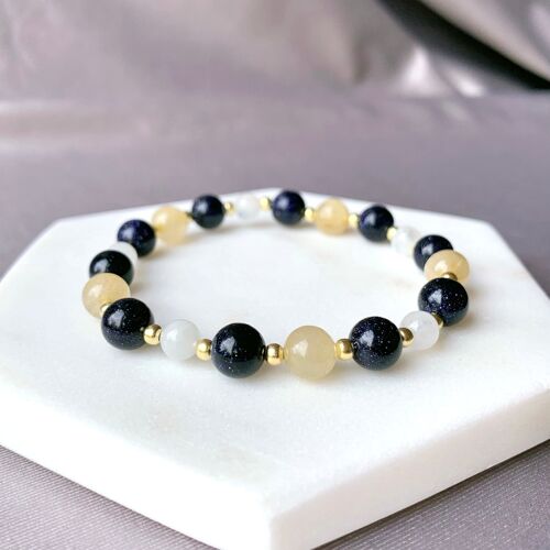 Rutilated Citrine & Blue Sandstone Gold Bracelet