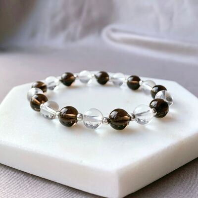 Bracelet perlé en argent avec quartz fumé et clair