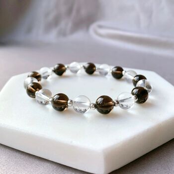 Bracelet perlé en argent avec quartz fumé et clair 1