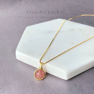 Strawberry Quartz Pendant Gold Necklace