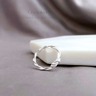 Twisted Helix Silver Adjustable Ring