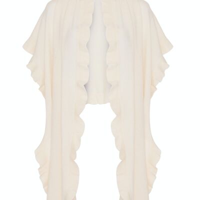 100% Cashmere Frilly Wrap, White