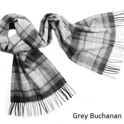 Tartan-Schal aus 100 % Kaschmir, grauer Buchanan