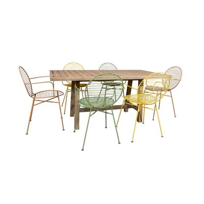 ENSEMBLE DE JARDIN AVEC TABLE EN BOIS D ACACIA 170X90XHT75CM AVEC 6 FAUTEUILS DE TABLES METAL SAOMAD.