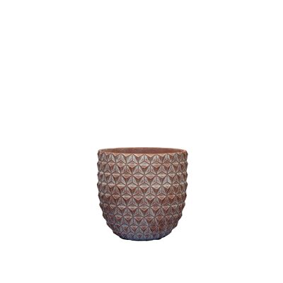 Cement	Plant Pot	| Pine-inspired Design	| Indoor Tumbler Pot	| 3D Geometric Pattern	| Hand-finished	in a Burgundy colour