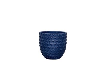 Pot de fleurs en ciment | Design inspiré du pin | Pot à gobelet d'intérieur | Motif géométrique 3D | Fini à la main dans une couleur marine 3