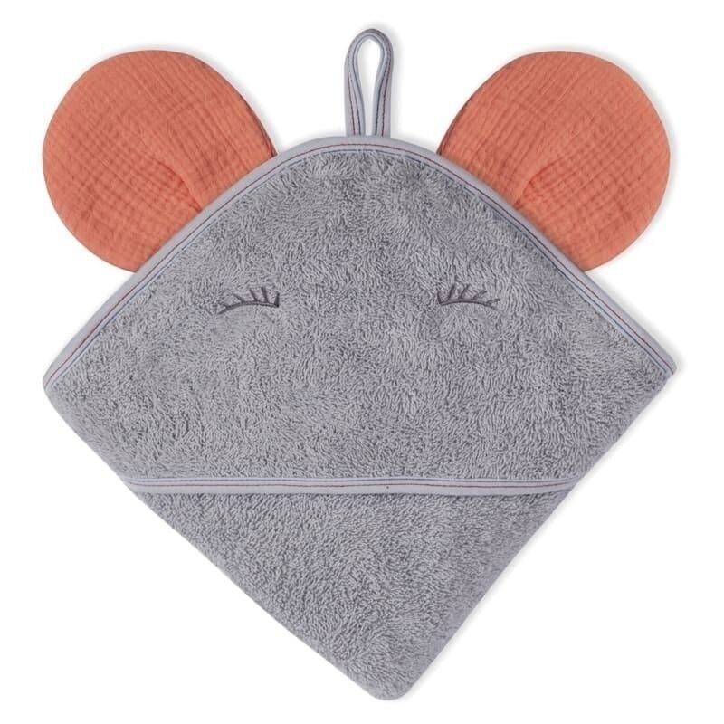 Hooded bath towel MOUSE Salmon