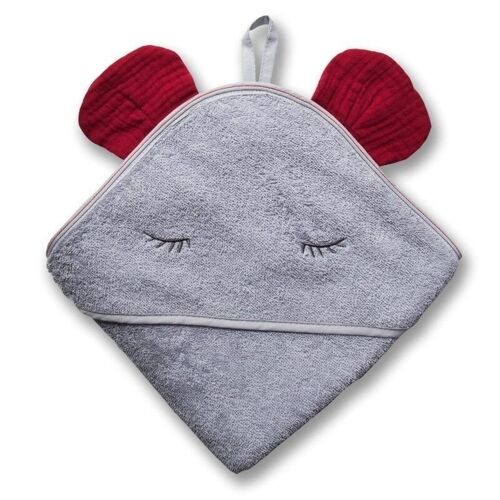 Hooded bath towel MOUSE Strawberry