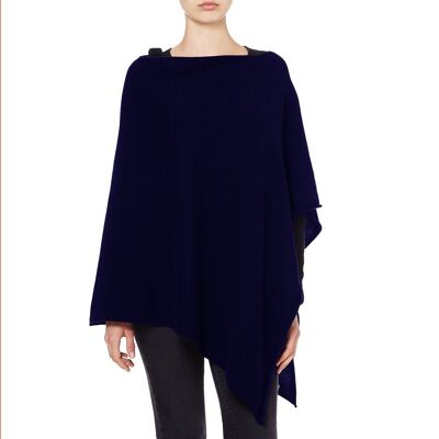 Poncho 100% pura cachemira, azul marino