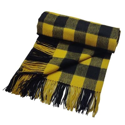 Manta clásica a cuadros escoceses 100 % pura lana de cordero, negro y amarillo Bufflo