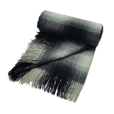 Couverture tartan classique 100 % pure laine d'agneau, diffusion noir et blanc