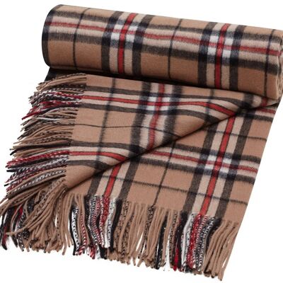 Coperta tartan classica 100% pura lana d'agnello, Camel Thomson