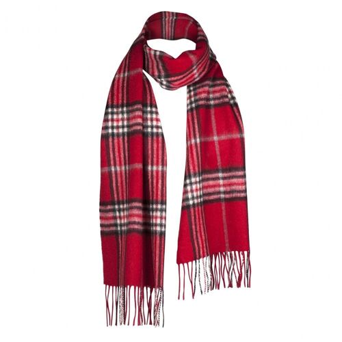 Cashmere and Lambswool Mixed Tartan Scarf, Magenta